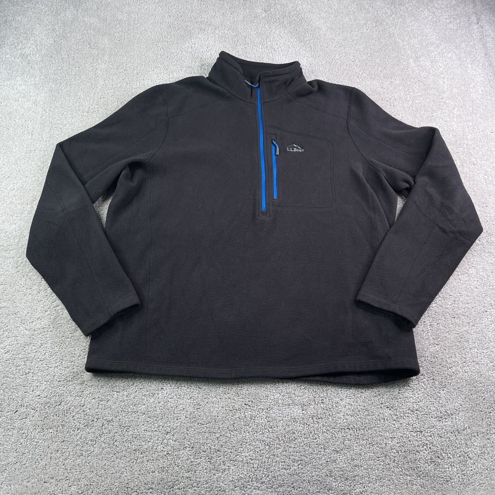 LL Bean Sweater Mens XL Black Trail Fleece Half Zip Pullover Slightly Fitted